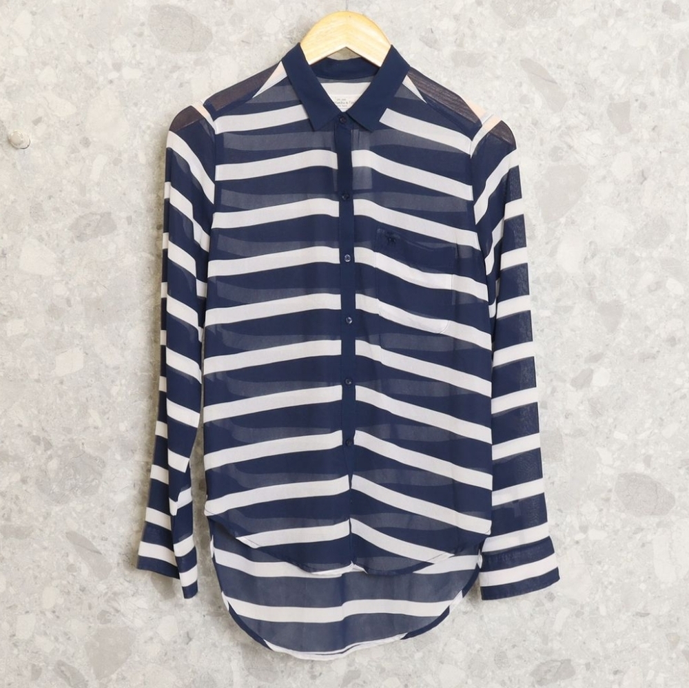 Abercrombie | Sheer Blue and White Stripe Button Down Blouse